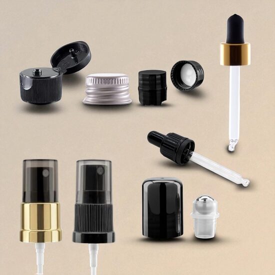 Caps, sprayers and glass pipettes