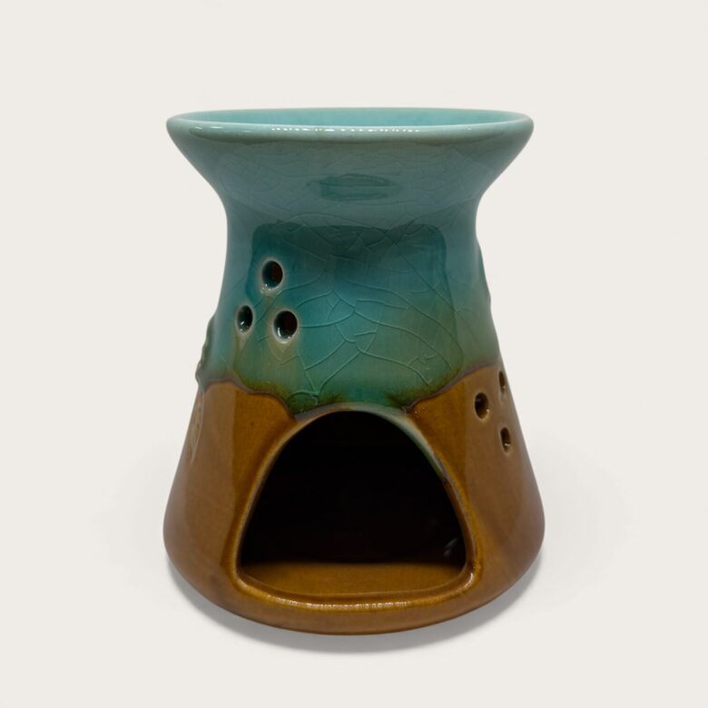 Oil Burner Ceramic Brown and Green