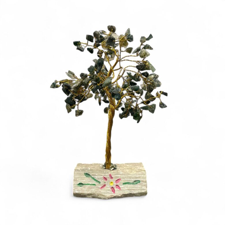 Crystal Tree with 160 Pink Moss Agate Crystals, 1 pc.