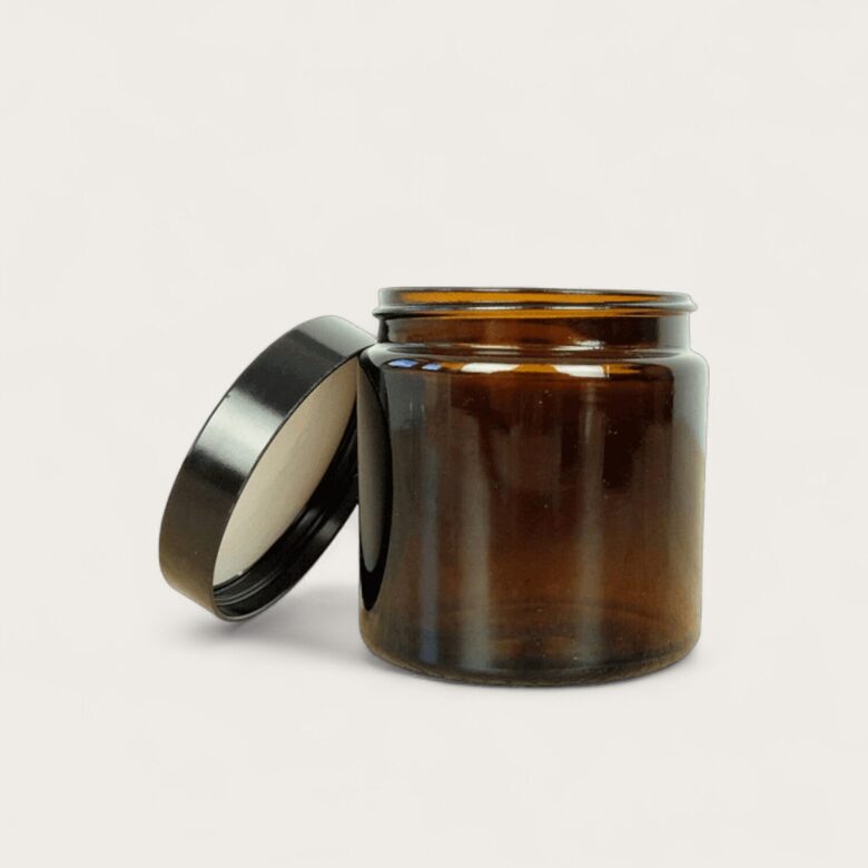Stikla trauciņš 120 ml brūnā krāsā/ melns vāciņš