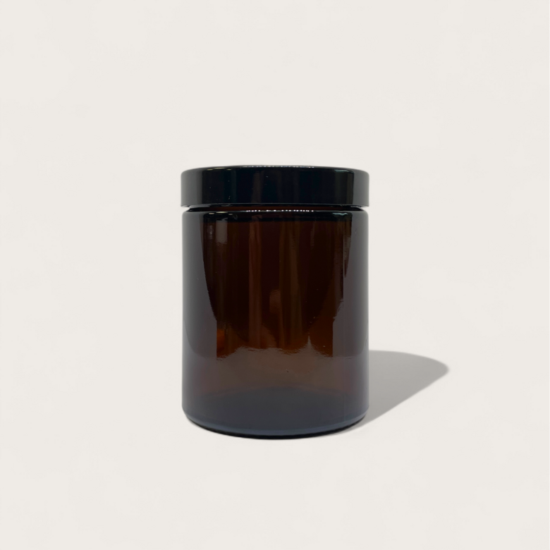 Stikla trauciņš 180 ml brūnā krāsā/ melns vāciņš