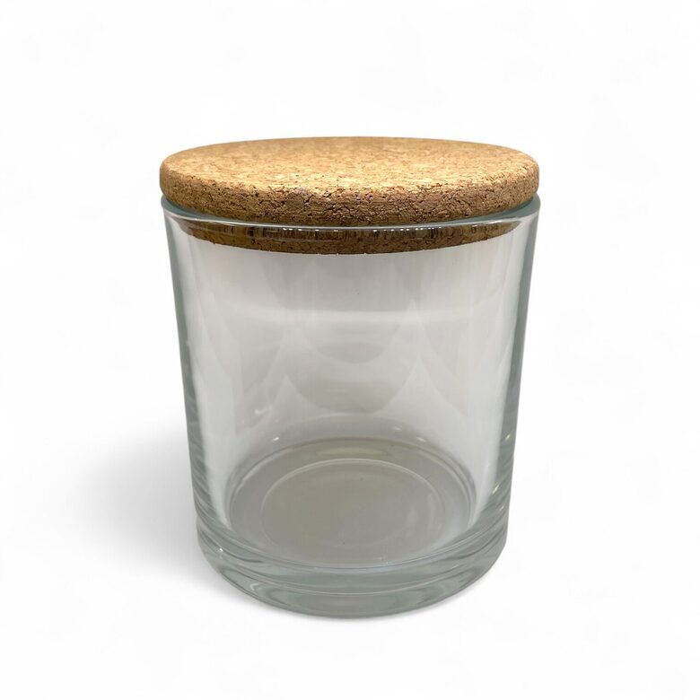 Stikla trauks svecēm caurspīgs ( lielais) ar korķa vāku-  530 ml