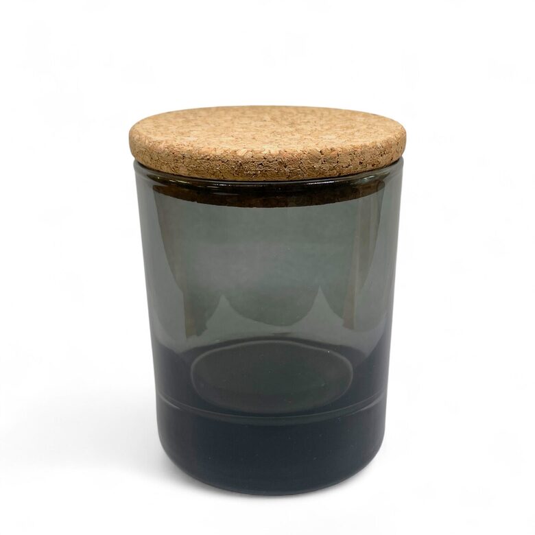 Stikla trauks svecēm Dūmakaini pelēks ar korķa vāku-  300 ml