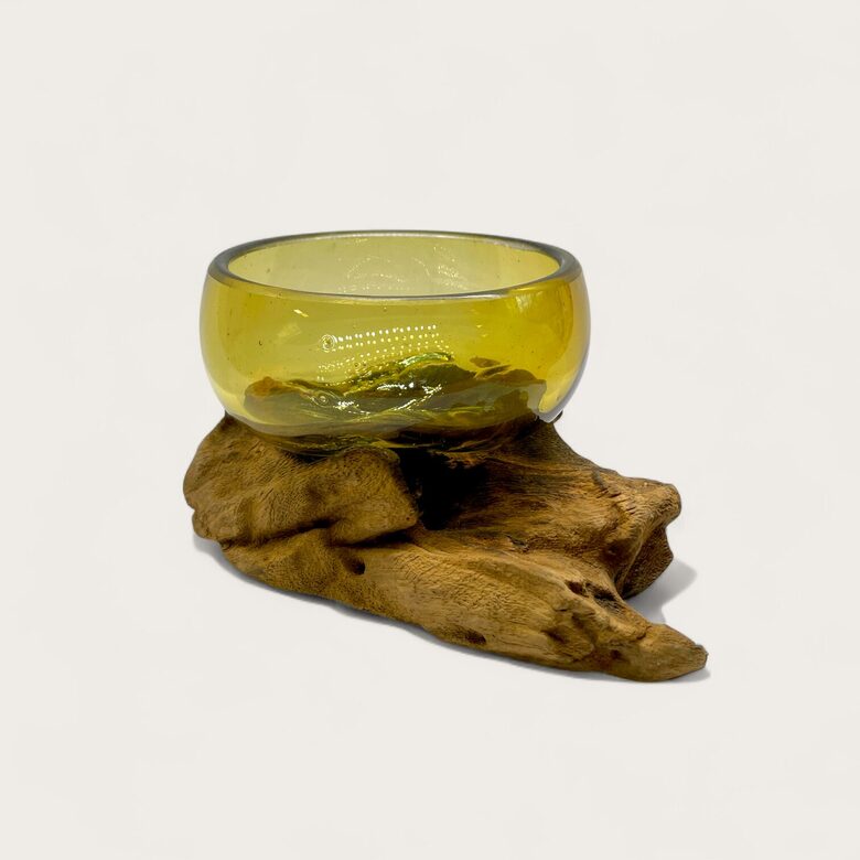 Hand-Blown Molten Glass on Driftwood Base, 1 pc.