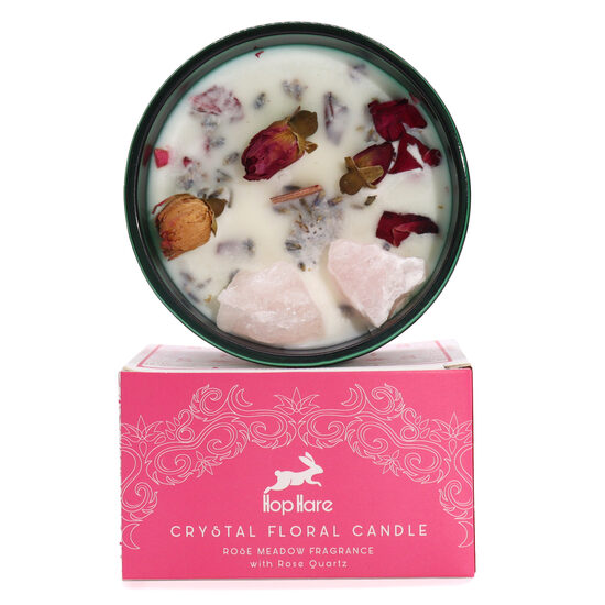 Sojas vaska svece ar dabīgiem kristāliem un Marokas rozes aromātu