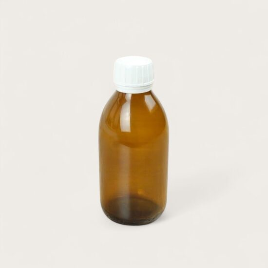 	Stikla brūna pudele ar baltu vāciņu 200 ml