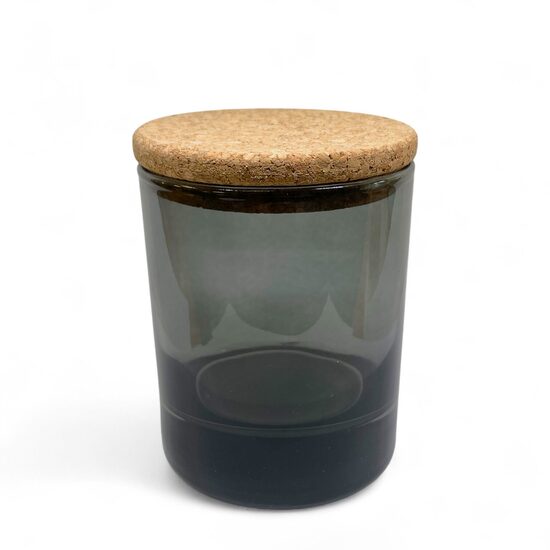 Stikla trauks svecēm Dūmakaini pelēks ar korķa vāku-  300 ml