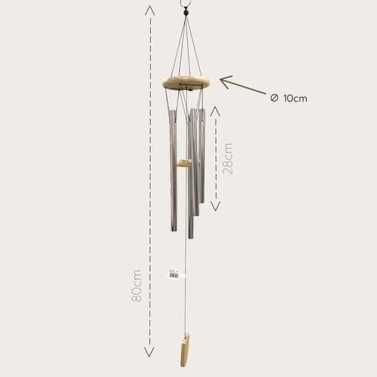 Vēja zvans (gaišs koks, metāla stabulītes) 80 CM