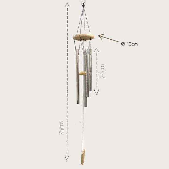 Vēja zvans (gaišs koks, metāla stabulītes) 75 CM