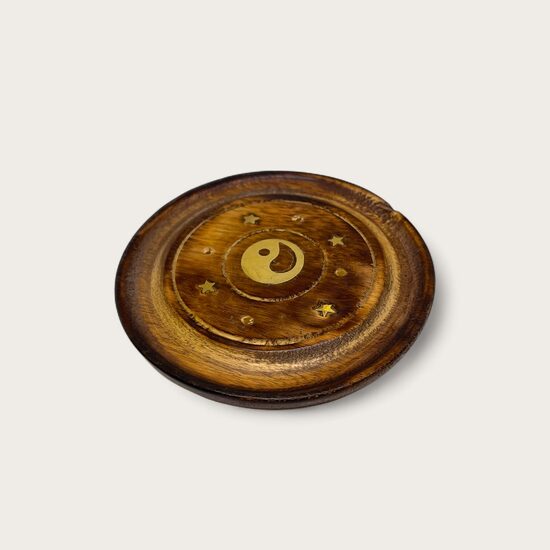 Vīraka turētājs apaļš ar misiņu no mango koka Iņ un Jaņ