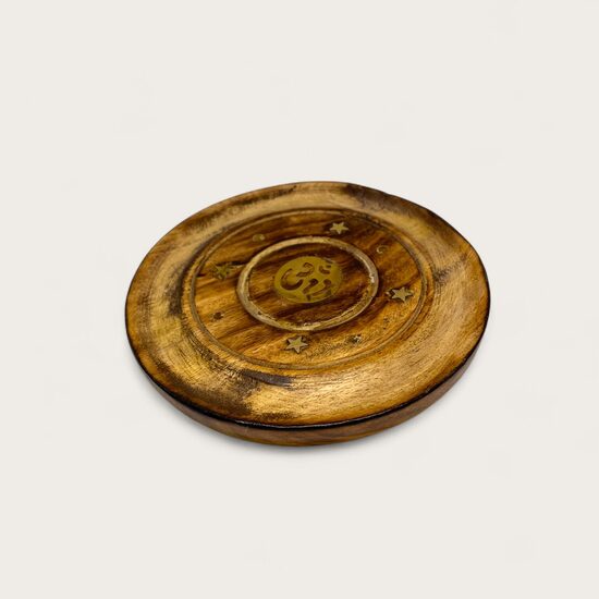 Vīraka turētājs apaļš ar misiņu no mango koka OM